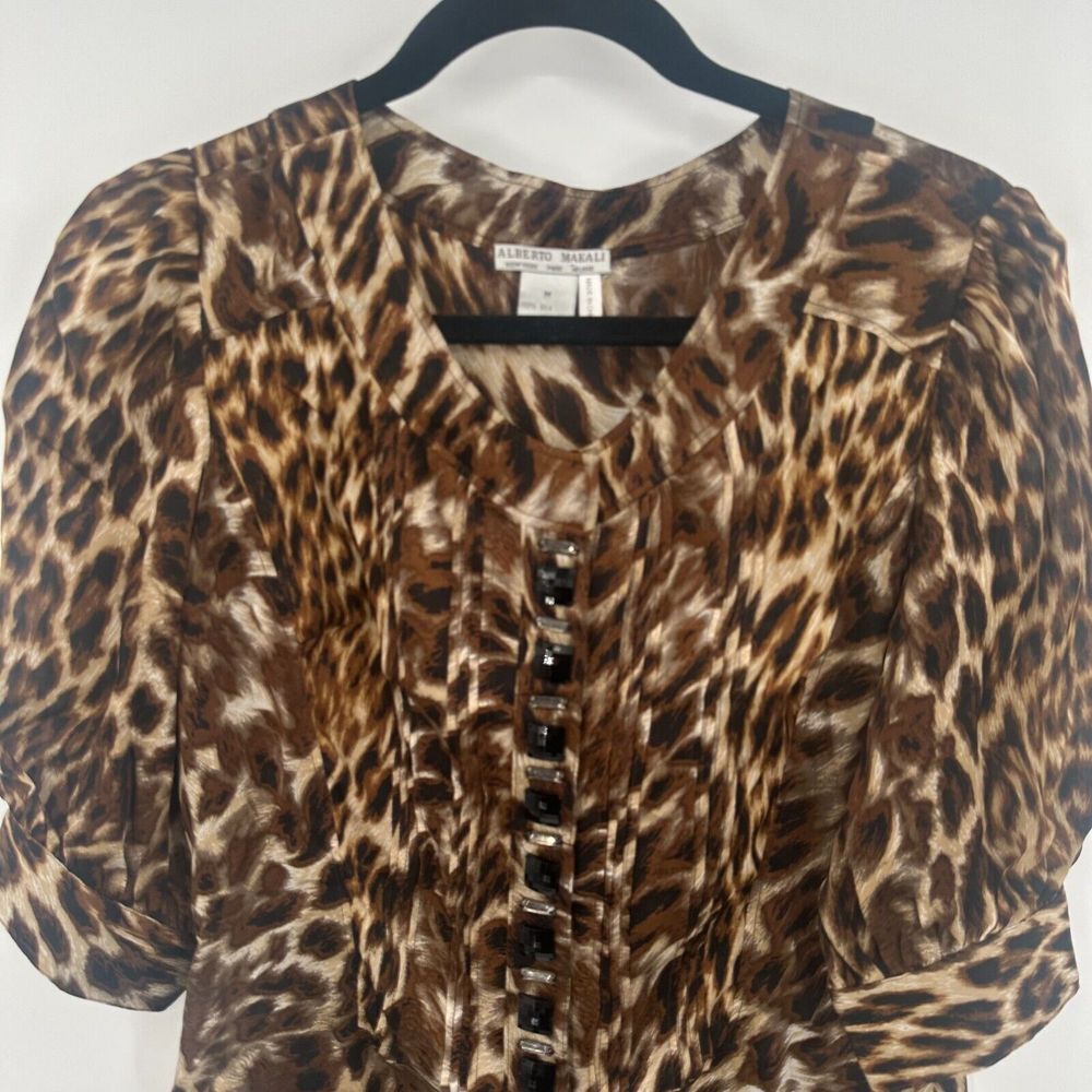 Alberto Makali Tunic Top Womens M Multi Animal Print Sequin Placket Button Front - Picture 2 of 9